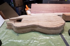 The 'body harp' sandwiched between the rough-cut top and bottom.