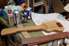 The fingerboard decision. Bubinga or Purpleheart (bottom)